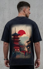 Mount Fuji Men's Black Oversized T-Shirt (240 GSM)