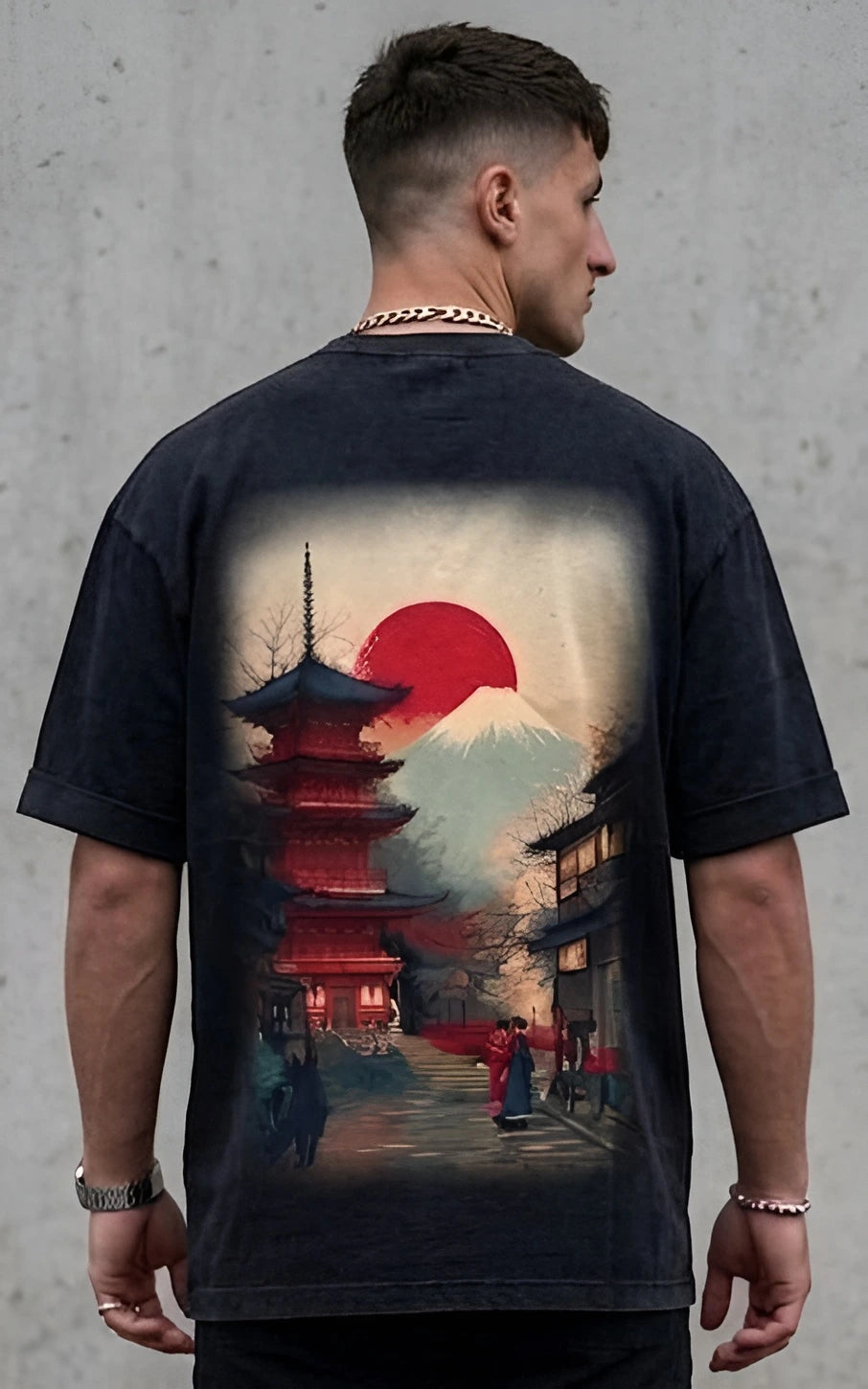 Mount Fuji Men's Black Oversized T-Shirt (240 GSM)