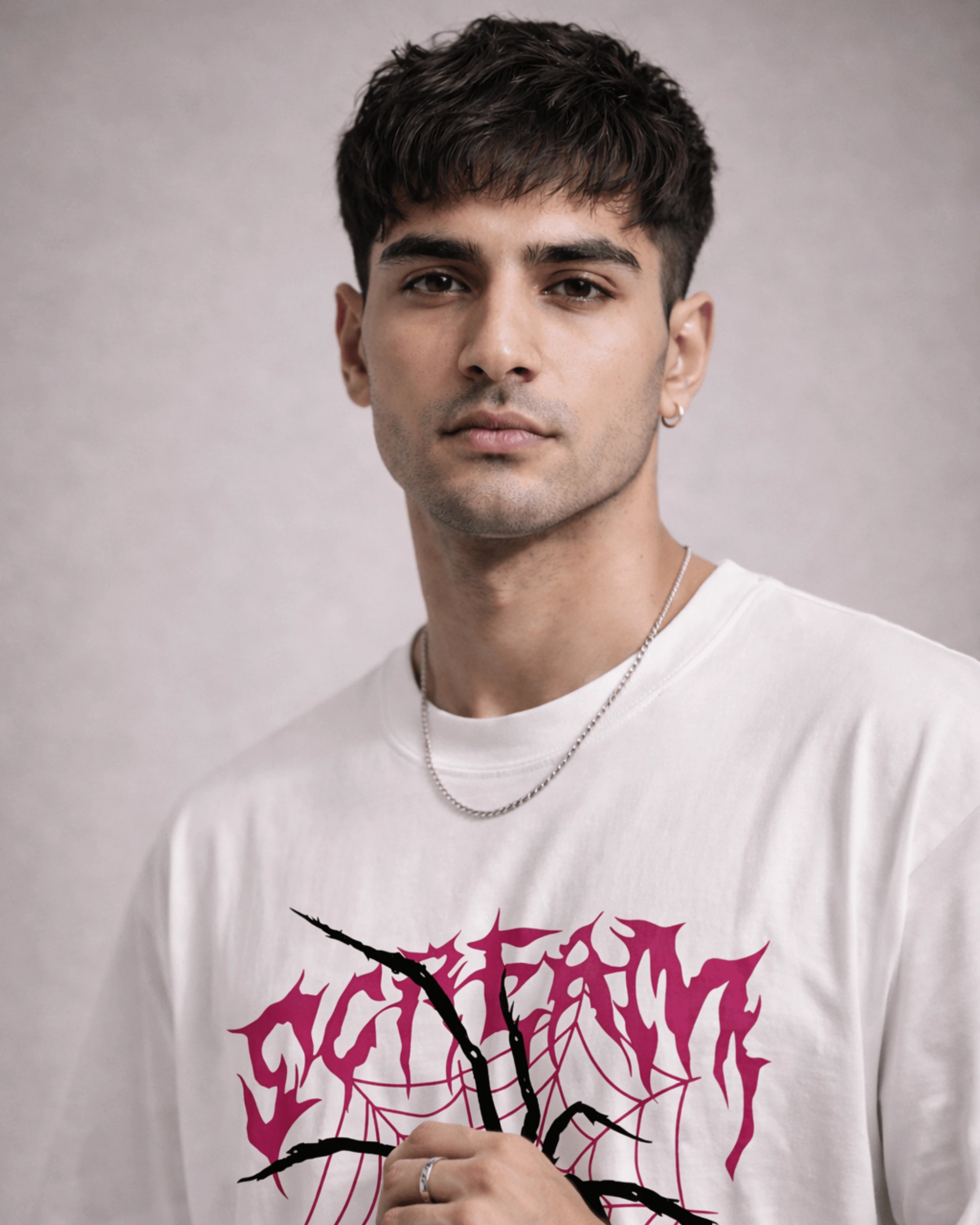 White Spider Web Graphic Men’s Oversized T-Shirt (240 GSM)