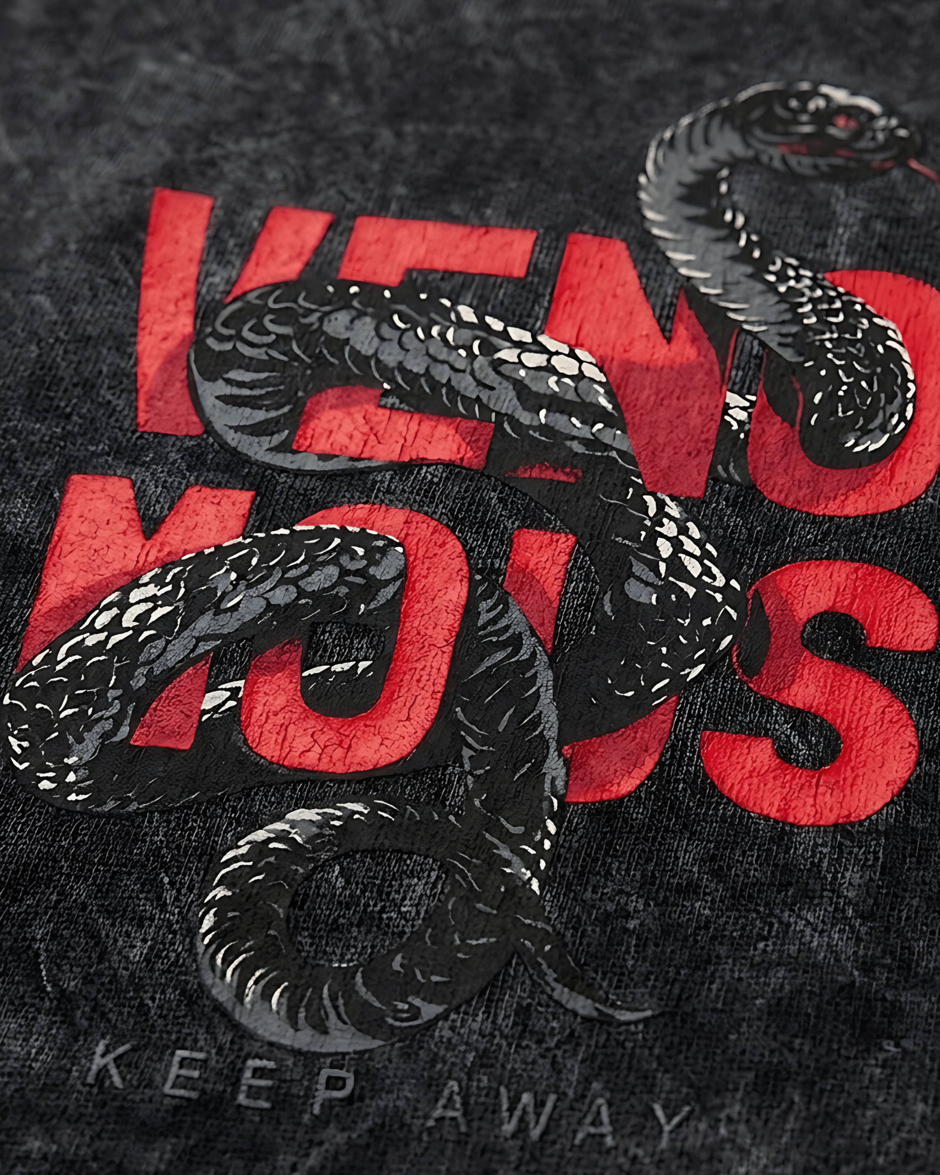 Venomous Cobra Streetwear Graphic Men's Black Acid Wash T-Shirt (240 GSM)